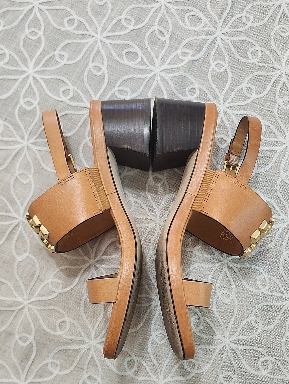 Tory Burch Eleanor Heel Leather Sandals Size 8 - Picture 4 of 14